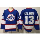 Men's Winnipeg Jets #13 Teemu Selanne Blue Throwback Jersey