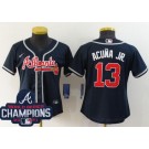 Women's Atlanta Braves #13 Ronald Acuna Jr Navy 2021 World Series Champions Cool Base Jersey