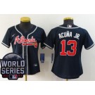 Women's Atlanta Braves #13 Ronald Acuna Jr Navy 2021 World Series Cool Base Jersey