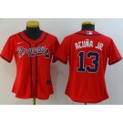 Women's Atlanta Braves #13 Ronald Acuna Jr Red 2020 Cool Base Jersey