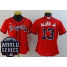 Women's Atlanta Braves #13 Ronald Acuna Jr Red 2021 World Series Cool Base Jersey
