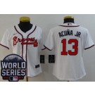 Women's Atlanta Braves #13 Ronald Acuna Jr White 2021 World Series Cool Base Jersey