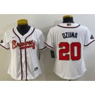 Women's Atlanta Braves #20 Marcell Ozuna White 2022 Gold Program Cool Base Jersey