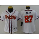 Women's Atlanta Braves #27 Austin Riley White 2022 Gold Program Cool Base Jersey