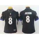 Women's Baltimore Ravens #8 Lamar Jackson Limited Black Vapor Untouchable Jersey