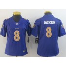 Women's Baltimore Ravens #8 Lamar Jackson Limited Purple Rush Color Jersey