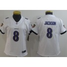 Women's Baltimore Ravens #8 Lamar Jackson Limited White Vapor Untouchable Jersey