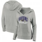 Women's Baltimore Ravens Gray Victory Script V Neck Pullover Hoodie