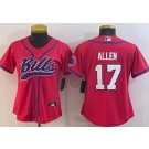 Women's Buffalo Bills #17 Josh Allen Red Baseball Jersey