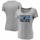 Women's Carolina Panthers Heather Charcoal Stronger Together V Neck Printed T-Shirt 0838