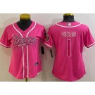 Women's Chicago Bears #1 Justin Fields Limited Pink Baseball Jersey