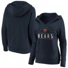 Women's Chicago Bears Navy Iconic League Leader Victory Script V Neck Pullover Hoodie