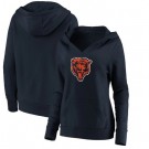 Women's Chicago Bears Navy Primary Team Logo V Neck Pullover Hoodie