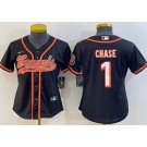 Women's Cincinnati Bengals #1 Ja'Marr Chase Limited Black Baseball Jersey