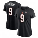 Women's Cincinnati Bengals #9 Joe Burrow Black Super Bowl LVI Bound T-Shirt