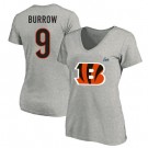 Women's Cincinnati Bengals #9 Joe Burrow Gray Big Logo Super Bowl LVI Bound T-Shirt