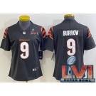 Women's Cincinnati Bengals #9 Joe Burrow Limited Black 2022 Super Bowl LVI Bound Vapor Jersey