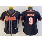 Women's Cincinnati Bengals #9 Joe Burrow Limited Black Baseball Jersey