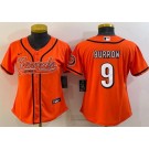 Women's Cincinnati Bengals #9 Joe Burrow Limited Orange Baseball Jersey