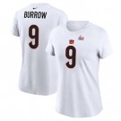 Women's Cincinnati Bengals #9 Joe Burrow White Super Bowl LVI Bound T-Shirt