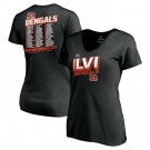 Women's Cincinnati Bengals Black Super Bowl LVI Bound Tilted Roster V Neck T-Shirt