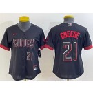 Women's Cincinnati Reds #21 Hunter Greene Black 2023 City Player Number Cool Base Jersey