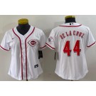 Women's Cincinnati Reds #44 Elly De La Cruz White Team Logo Cool Base Jersey