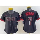 Women's Cincinnati Reds #7 Spencer Steer Black 2023 City Connect Cool Base Jersey