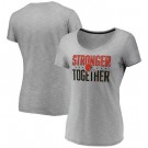 Women's Cleveland Browns Heather Charcoal Stronger Together V Neck Printed T-Shirt 0853