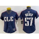 Women's Cleveland Guardians #57 Shane Bieber Navy 2024 City Connect Limited Jersey