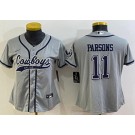 Women's Dallas Cowboys #11 Micah Parsons Limited Gray Baseball Jersey
