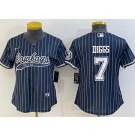 Women's Dallas Cowboys #7 Trevon Diggs Limited Navy Stripes Baseball Jersey