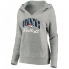Women's Denver Broncos Gray Victory Script V Neck Pullover Hoodie