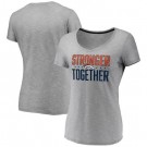 Women's Denver Broncos Heather Charcoal Stronger Together V Neck Printed T-Shirt 0814