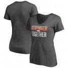 Women's Denver Broncos Heather Charcoal Stronger Together V Neck Printed T-Shirt 0861