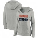 Women's Denver Broncos Heather Gray Stronger Together Crossover Neck Printed Pullover Hoodie 0715