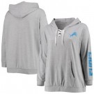 Women's Detroit Lions Gray Lace Up Pullover Hoodie