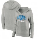 Women's Detroit Lions Gray Victory Script V Neck Pullover Hoodie