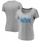 Women's Detroit Lions Heather Charcoal Stronger Together V Neck Printed T-Shirt 0863