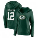 Women's Green Bay Packers #12 Aaron Rodgers Green Team Logo V Neck Pullover Hoodie