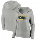 Women's Green Bay Packers Gray On Side Stripe V Neck Pullover Hoodie
