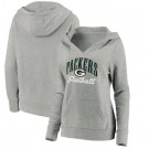 Women's Green Bay Packers Gray Victory Script V Neck Pullover Hoodie