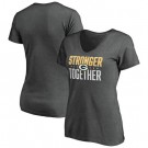 Women's Green Bay Packers Heather Charcoal Stronger Together V Neck Printed T-Shirt 0826