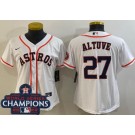 Women's Houston Astros #27 Jose Altuve White Team Logo 2022 World Series Champions Cool Base Jersey