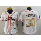 Women's Houston Astros #30 Kyle Tucker White 2023 Gold Collection Player Number Cool Base Jersey
