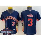 Women's Houston Astros #3 Jeremy Pena Navy Player Number Team Logo 2022 World Series Champions Cool Base Jersey