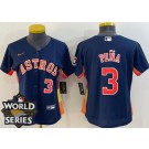 Women's Houston Astros #3 Jeremy Pena Navy Player Number Team Logo 2022 World Series Cool Base Jersey