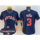 Women's Houston Astros #3 Jeremy Pena Navy Team Logo 2022 World Series Champions Cool Base Jersey
