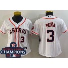 Women's Houston Astros #3 Jeremy Pena White Player Number Team Logo 2022 World Series Champions Cool Base Jersey