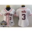 Women's Houston Astros #3 Jeremy Pena White Player Number Team Logo 2022 World Series Cool Base Jersey